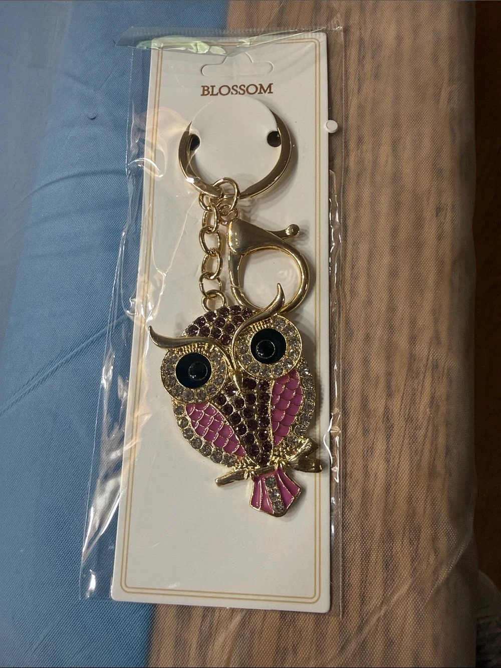 Gold Owl Keychain with Crystal Accents